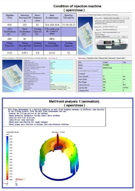 condition of injection machine & melt front analysis